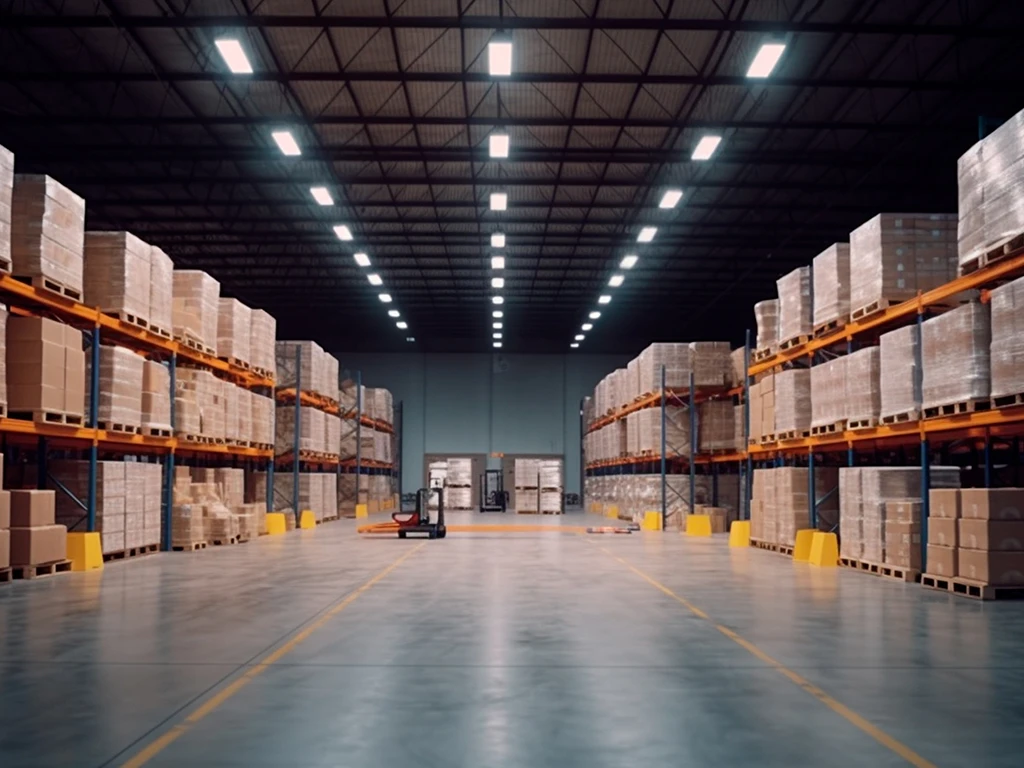 Petit entrepôt propre avec allées dégagées